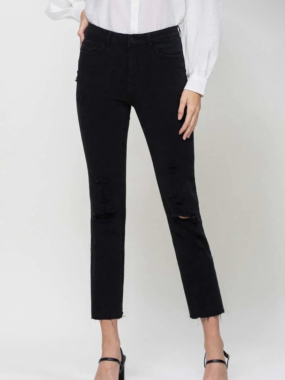 Flying Monkey Black Cropped Distressed High-Rise Jeans